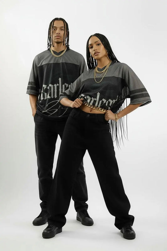 Oversized sports-inspired jersey