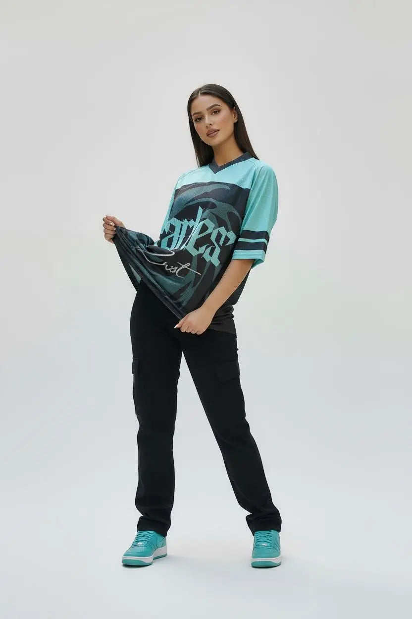 Oversized sports-inspired jersey