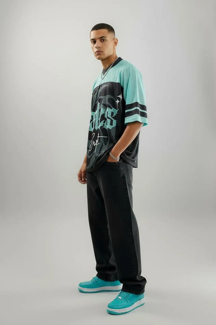 Oversized sports-inspired jersey